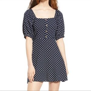 VERO MODA Astimilo Linen Mini Dress Navy White Polka Dot Size Medium NWT